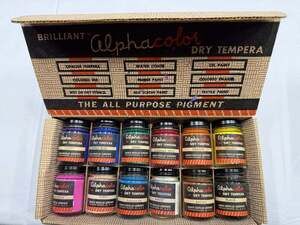 Vintage Weber Costello Alpha Color Tempera Dry Powder Paint 12 Jars in Box *